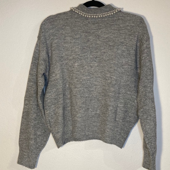 h&m pearl beaded collar pullover heather grey sweater - Picture 5 of 7